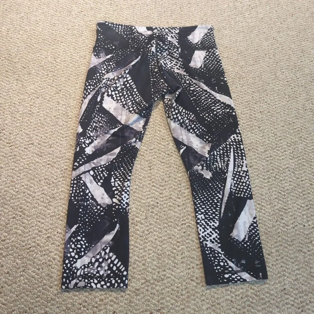 Lululemon Wunder Under Crop Leggings Womens 8 Static Mist Black White